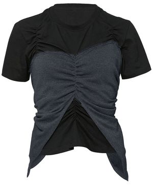 Bustier Layered T-Shirt (FL-122_Black&Charcoal)