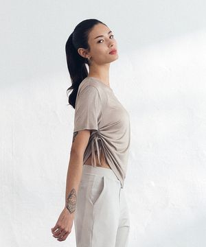 CLWT8103 실키 셔링 숏 슬리브 티셔츠