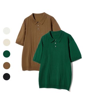 86-IROJ017 스트라이프 반팔 카라니트 5colors