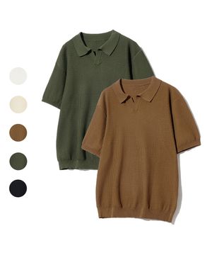 86-IROJ018 엠보싱 반팔 오픈 카라니트 5color