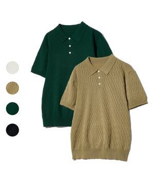 86-IROJ019 라이트 웨이브 쉐입 반팔 카라니트 4color