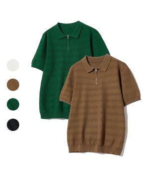 86-IROJ021 스퀘어 쉐입 지퍼 반팔 카라니트 4colors