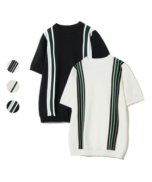 86-IROJ049 숄더 프론트 스트라이프 라운드 니트 3colors