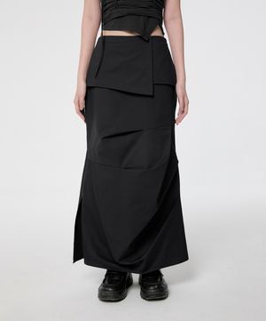 Drape Layered Maxi Skirt (FL-238_Black)