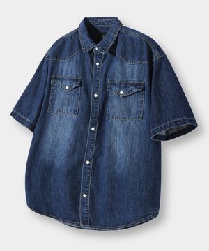 바이오 웨스턴 데님 반팔 셔츠_인디고