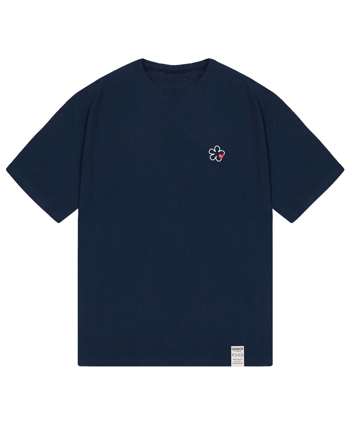 그레이버(GRAVER) [UNISEX]스몰 라인 플라워 하트로고 반팔티_네이비