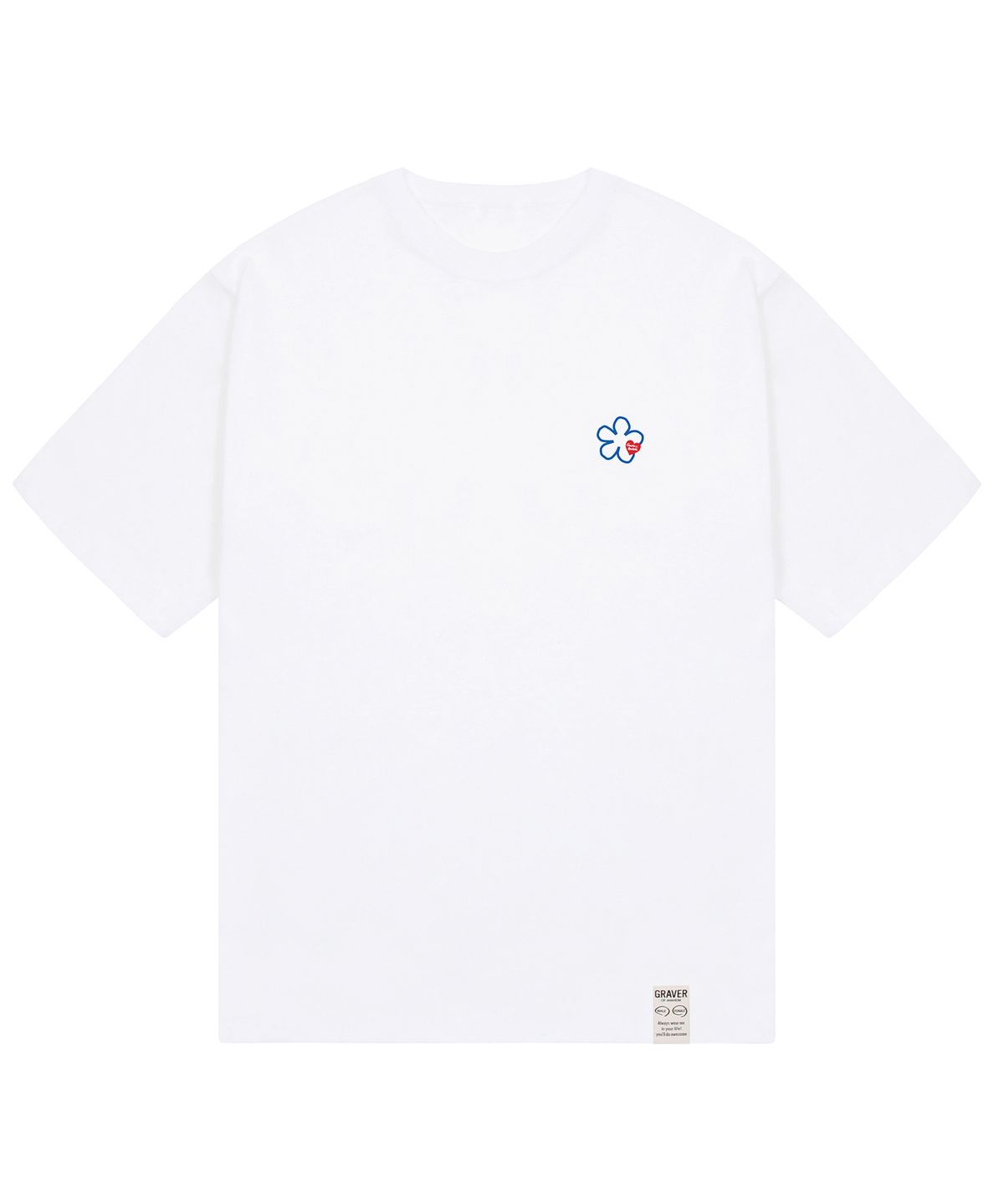 그레이버(GRAVER) [UNISEX]스몰 라인 플라워 하트로고 반팔티_화이트