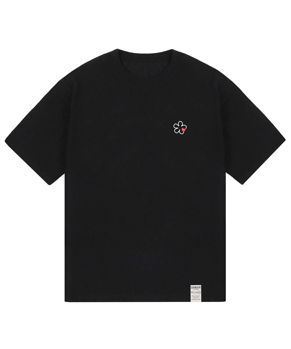그레이버(GRAVER) [UNISEX]스몰 라인 플라워 하트로고 반팔티_블랙