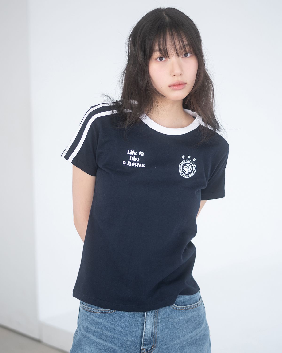 MUSINSA | HAVISM W LLF UNIFORM S/S TEE(NAVY)