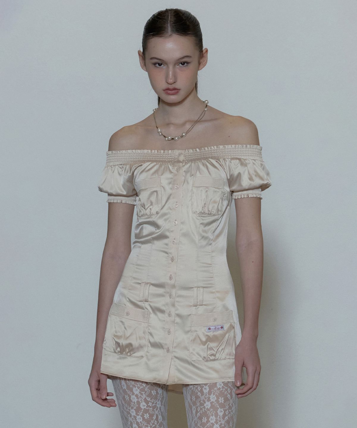 스컬프터(SCULPTOR) Ethereal Satin Dress Pale Beige