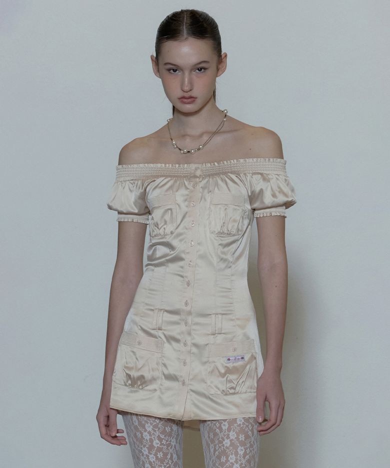 Ethereal Satin Dress Pale Beige