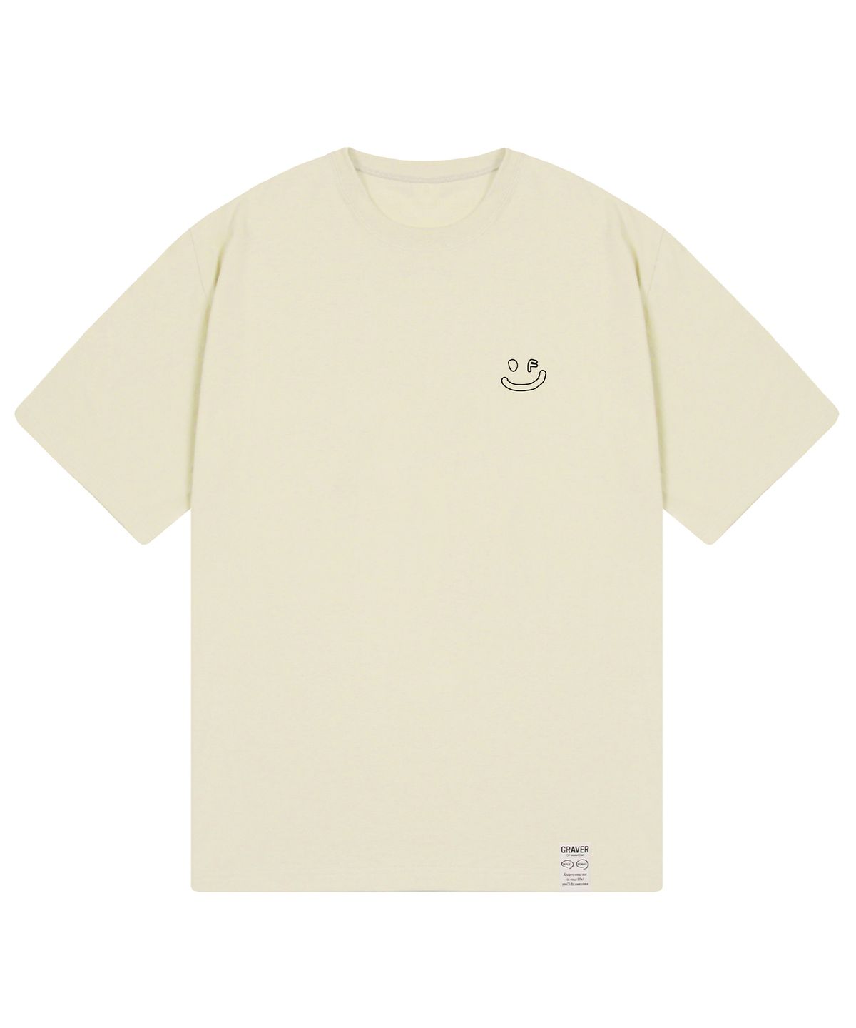 그레이버(GRAVER) [UNISEX]스몰 라인 드로잉스마일 반팔티_샌드베이지