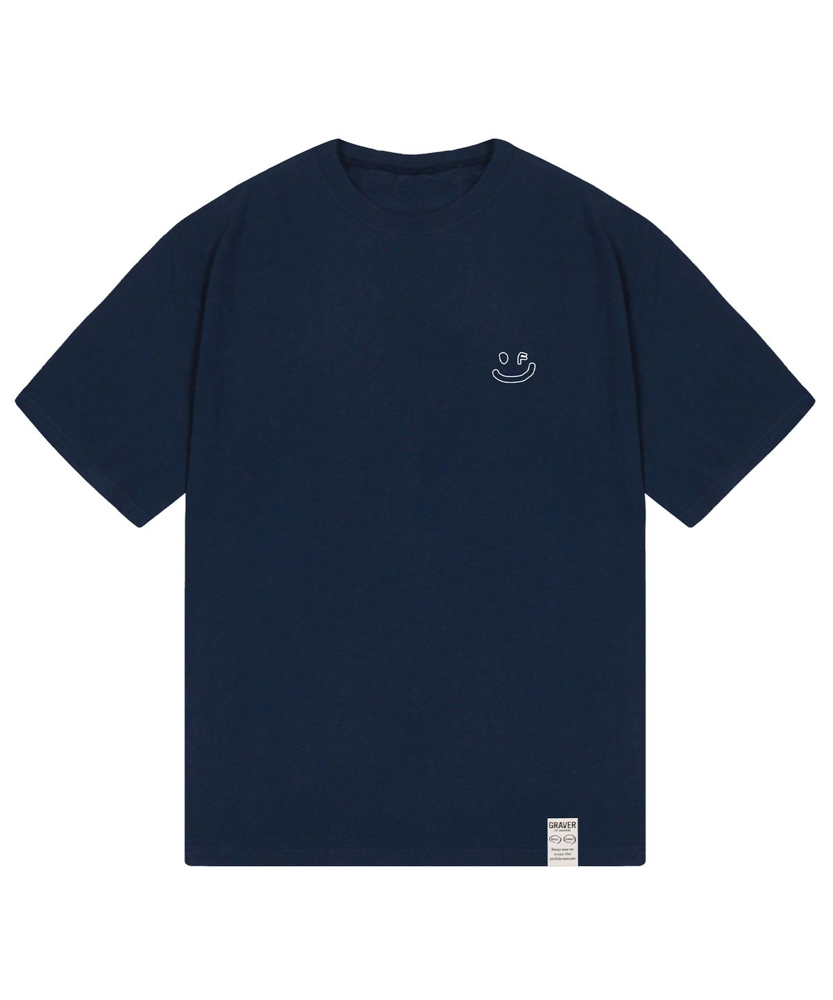 그레이버(GRAVER) [UNISEX]스몰 라인 드로잉스마일 반팔티_네이비