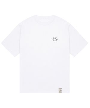 [UNISEX]스몰 라인 드로잉스마일 반팔티_화이트/블랙 로고