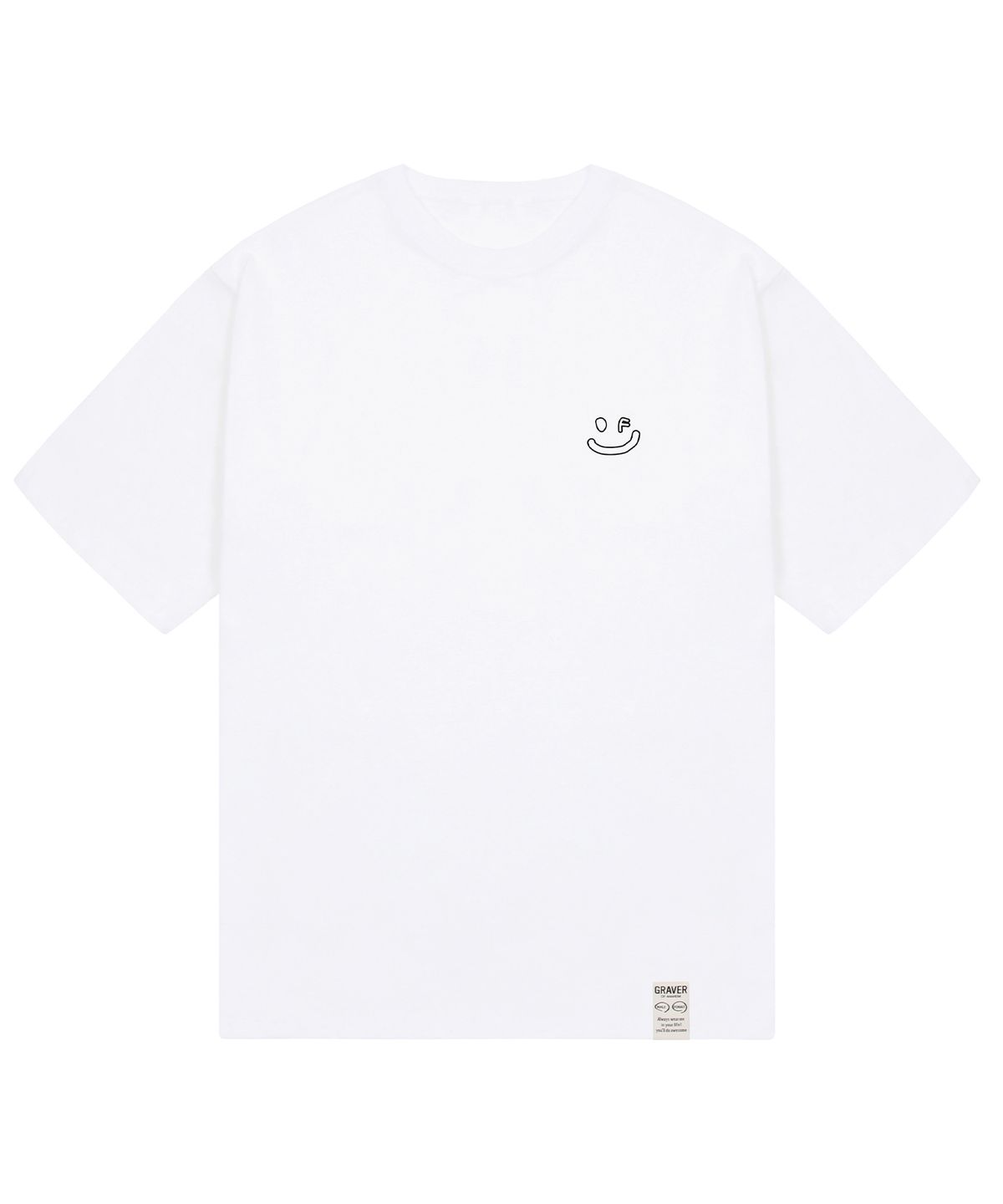 그레이버(GRAVER) [UNISEX]스몰 라인 드로잉스마일 반팔티_화이트/블랙 로고