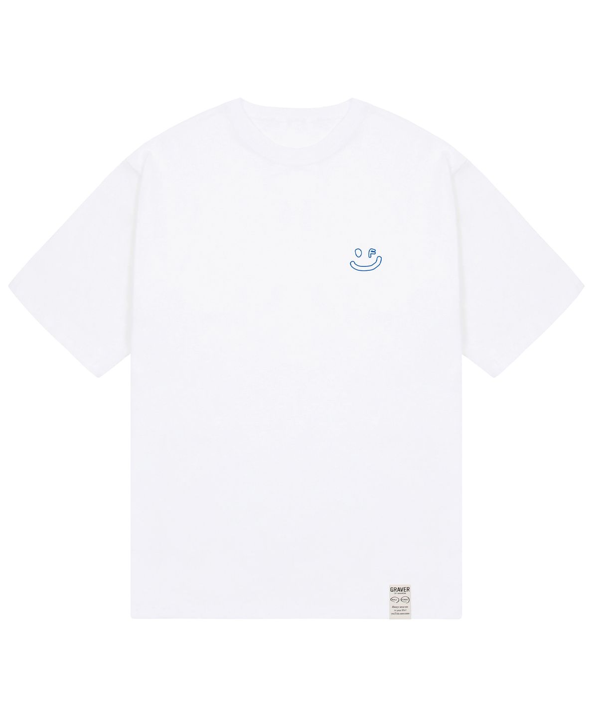 그레이버(GRAVER) [UNISEX]스몰 라인 드로잉스마일 반팔티_화이트/블루 로고