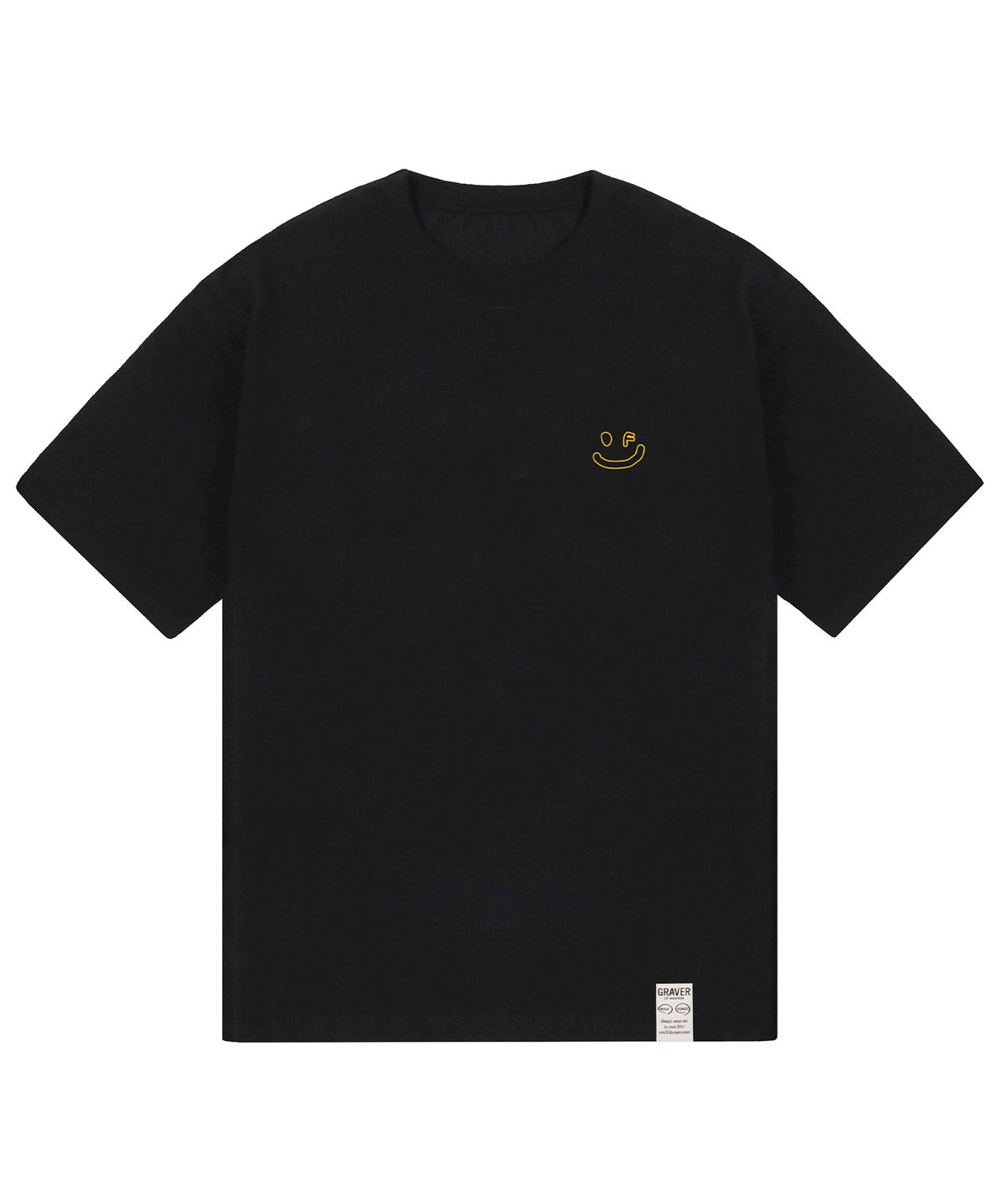 그레이버(GRAVER) [UNISEX]스몰 라인 드로잉스마일 반팔티_블랙/옐로우 로고