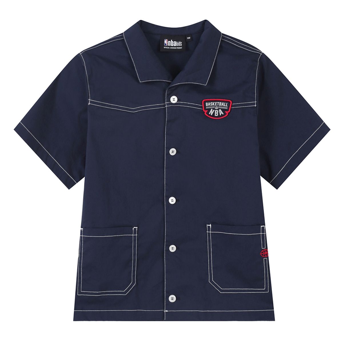엔비에이 키즈(NBA KIDS) 오픈 카라 반소매 셔츠(K242SH001P) 네이비