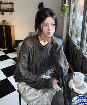 시어 라운드 오버 니트_브라운