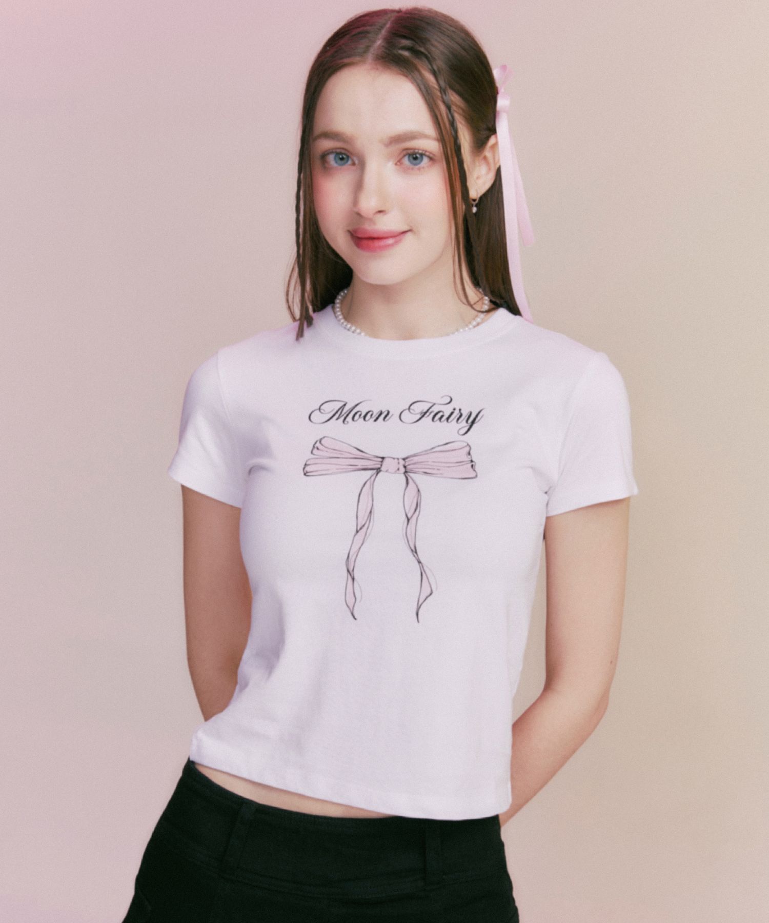 ◆24SS MOON FAIRY MF SATIN RIBBON Tシャツ◆ Designer fashion, Seoul-fully created | W Concept