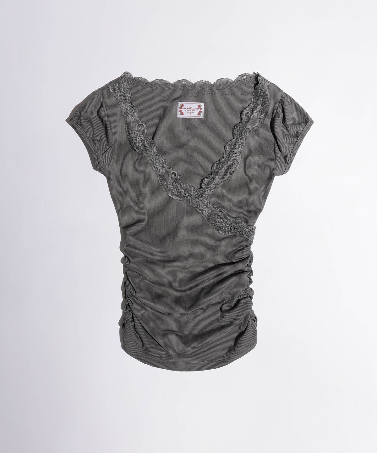 스컬프터(SCULPTOR) Lace Trim Wrap Tee Charcoal