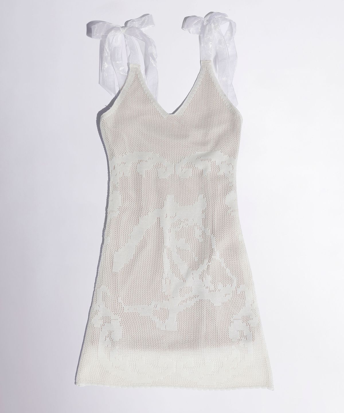 스컬프터(SCULPTOR) Silhouette Crochet Mini Dress Metallic White