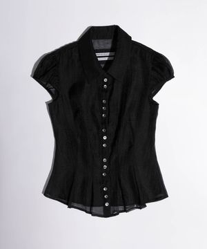 Sheer Pleated Hem Blouse Black
