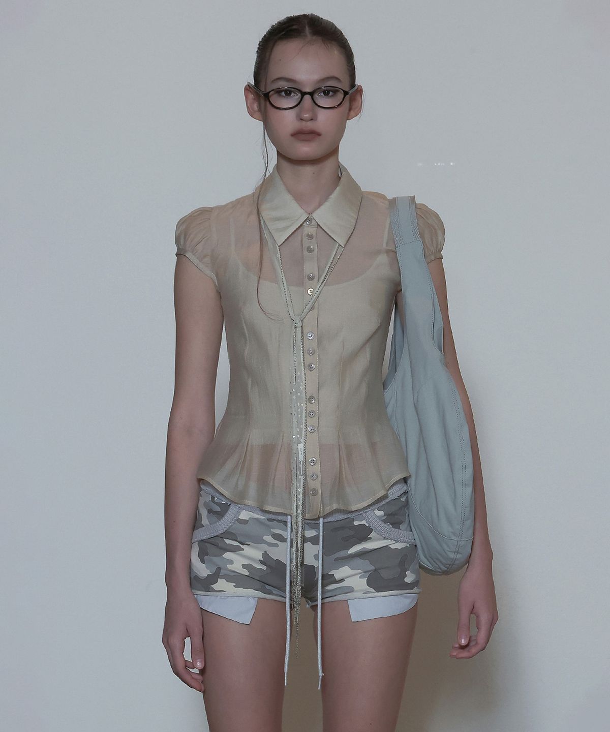 스컬프터(SCULPTOR) Sheer Pleated Hem Blouse Raw