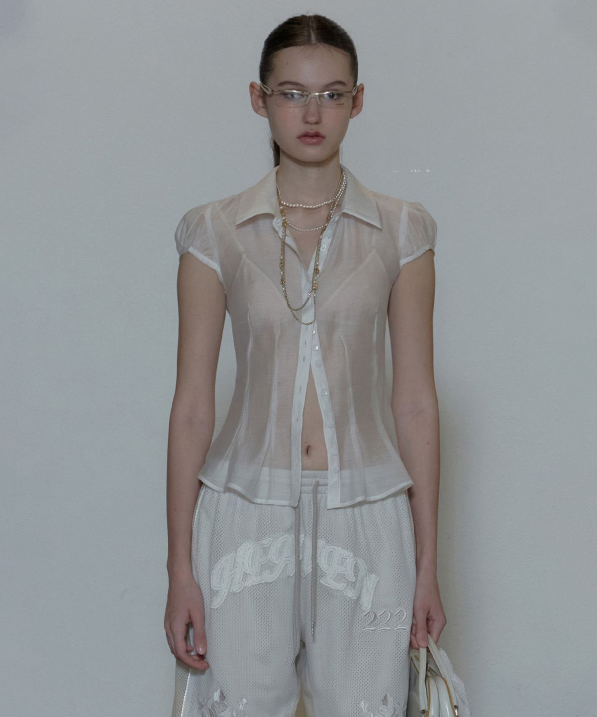 스컬프터(SCULPTOR) Sheer Pleated Hem Blouse White