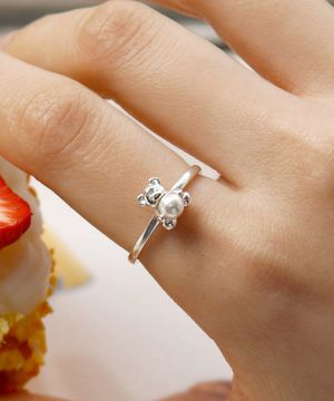 47베이지X테디베어 진주 오픈링 실버반지 펄/ Pearl