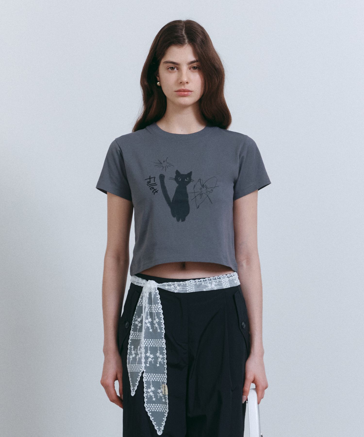 ★送料・関税込★FALLETT★Night Nero Crop Short Sleeve Tee★ MUSINSA | FALLETT Night Nero Crop Short Sleeve T-shirt Charcoal