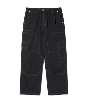 BEBE X HALF DOUBLE KNEE POCKET COTTON PANTS BLACK