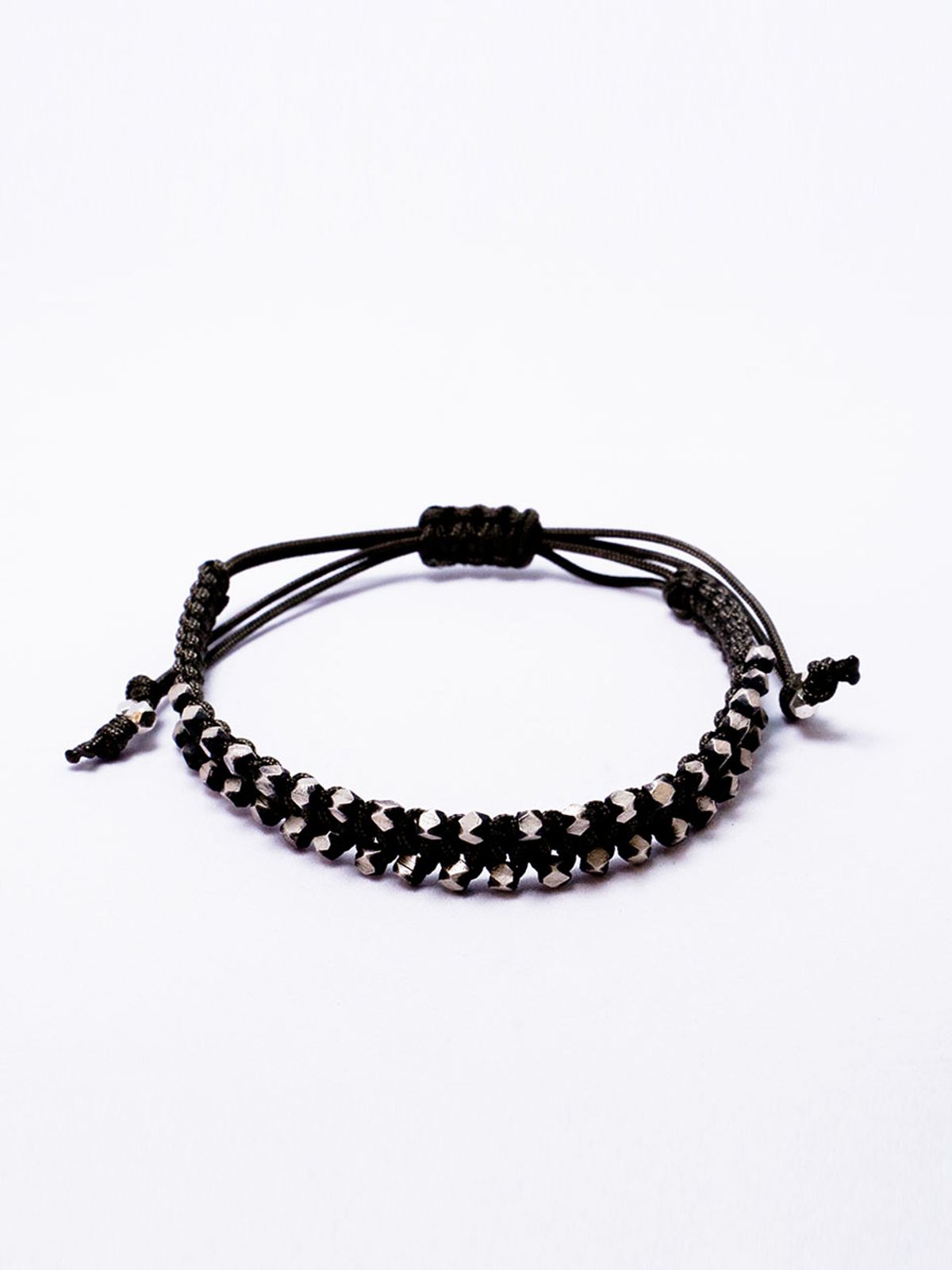 하랑(HARANG) HR 306B_Silver Ball Fabric Bracelet (Dark Brown)