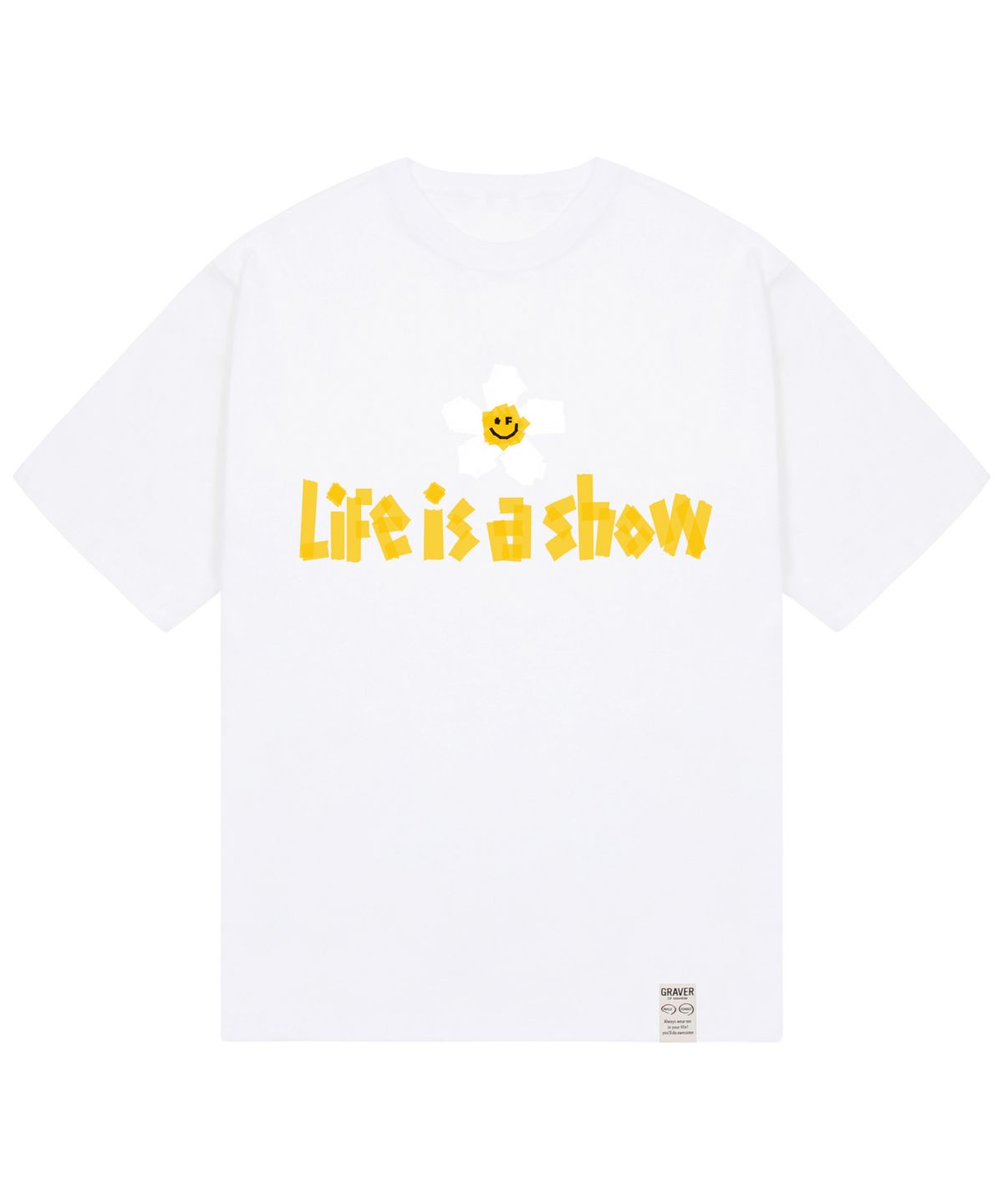 그레이버(GRAVER) [UNISEX]테잎 플라워 스마일 반팔티_화이트
