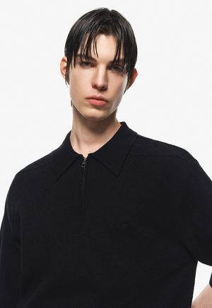 부클 카라 집업 니트 블랙 ZG3KT301BK