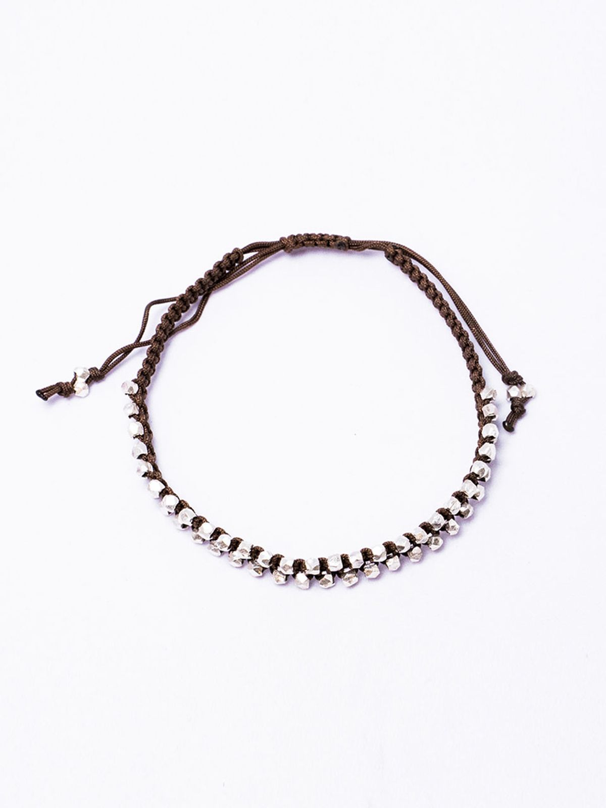 하랑(HARANG) HR 311B_Silver Ball Fabric Bracelet (Brown)