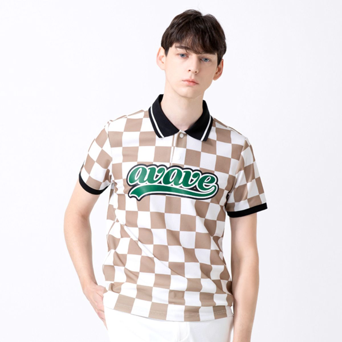 어베이브(AVAVE) 남성 체커보드 카라티셔츠 베이지