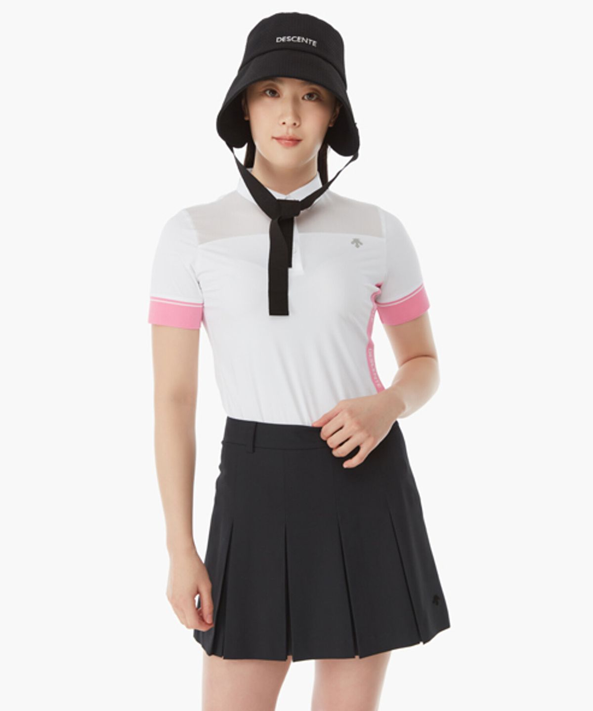 데상트 골프(DESCENTE GOLF) 여성 라인포인트 냉감 메쉬 반팔 티셔츠 (DP22WFTS43)