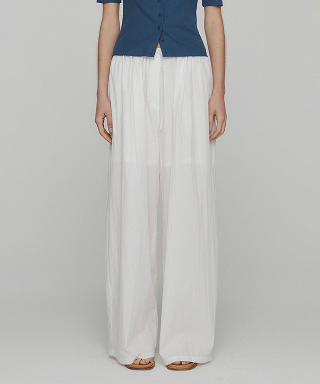 【BAON】Manori banding wide cotton pants Base Cotton Pants, Khaki