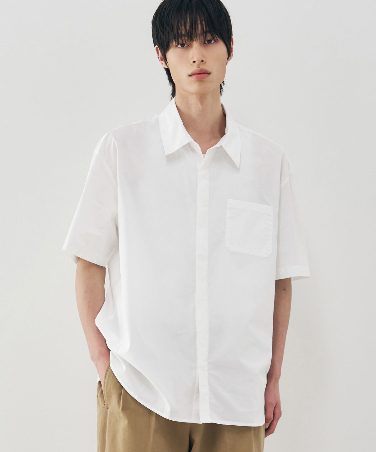 드로우핏(DRAW FIT) 페이퍼 코튼 오버핏 하프 셔츠 [WHITE]