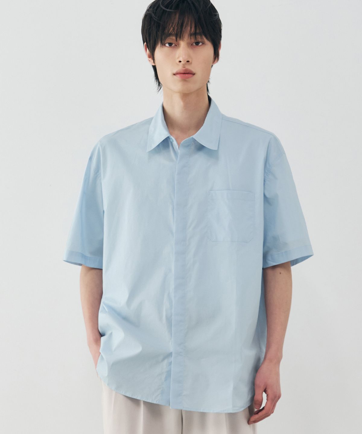 드로우핏(DRAW FIT) 페이퍼 코튼 오버핏 하프 셔츠 [SKY BLUE]