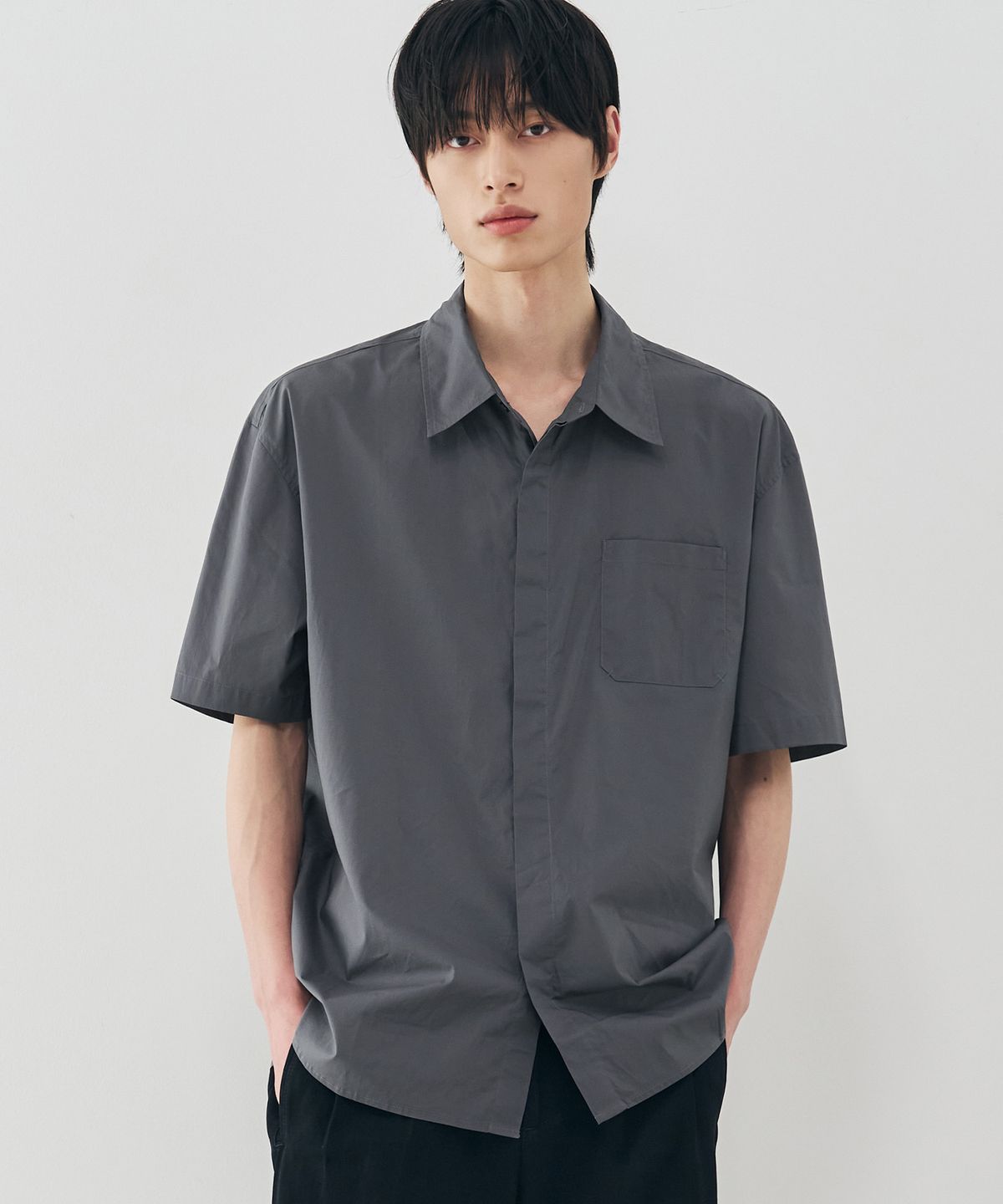 드로우핏(DRAW FIT) 페이퍼 코튼 오버핏 하프 셔츠 [D.GREY]