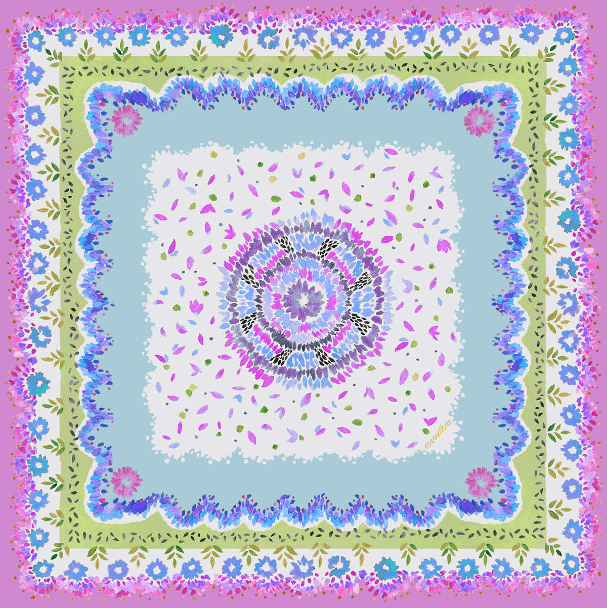 마레트라(MARAETHRA) Flower Bomb Cotton Square Scarf 플라워 봄 코튼 스퀘어 스카프