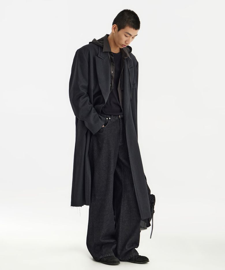 Structured Flared Denim Pants - Washed Black