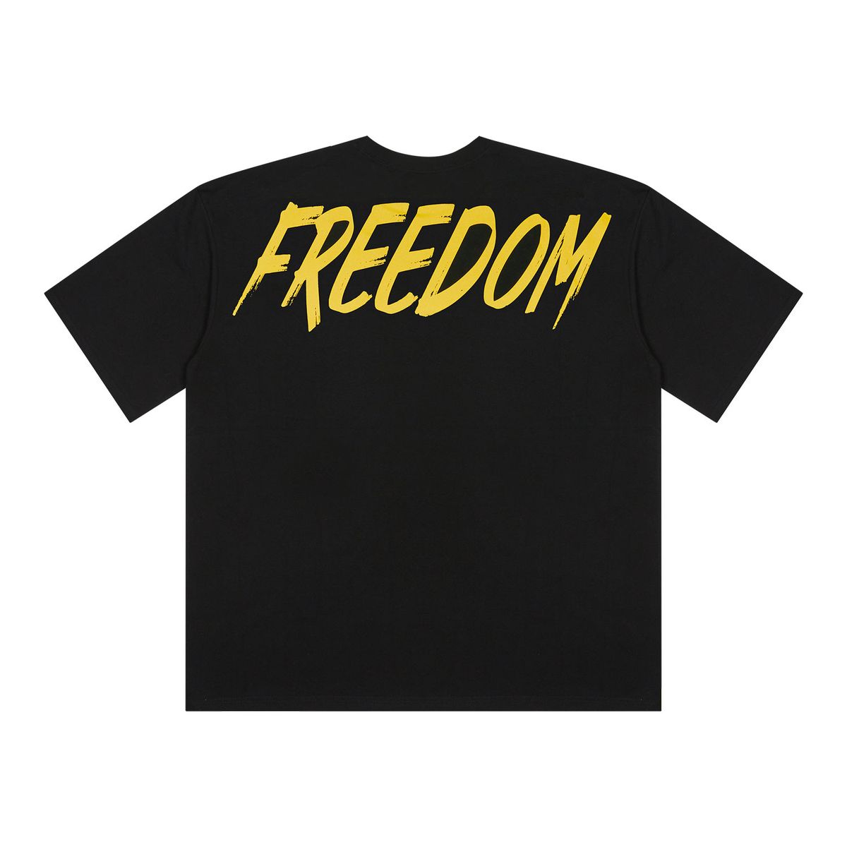 프리덤(FREEDOM) 오버핏 백 프린팅 티셔츠 (블랙/옐로우)