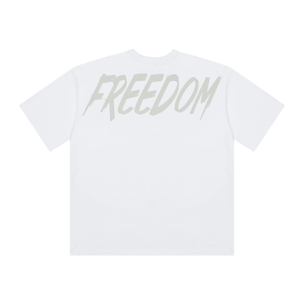 프리덤(FREEDOM) 오버핏 백 프린팅 티셔츠 (화이트/그레이)