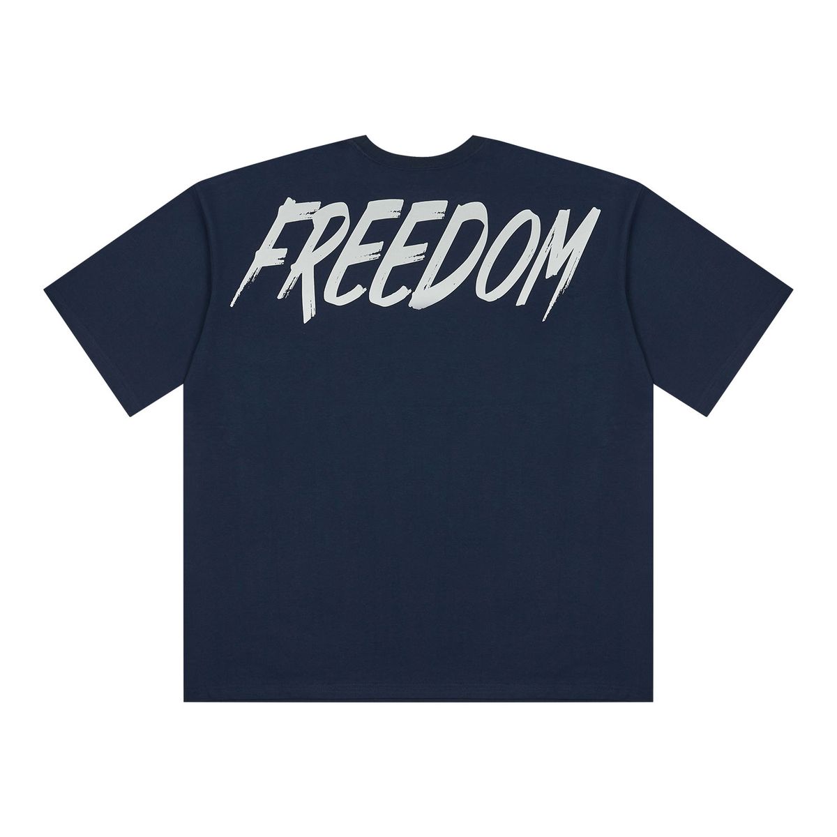 프리덤(FREEDOM) 오버핏 백 프린팅 티셔츠 (네이비/화이트)