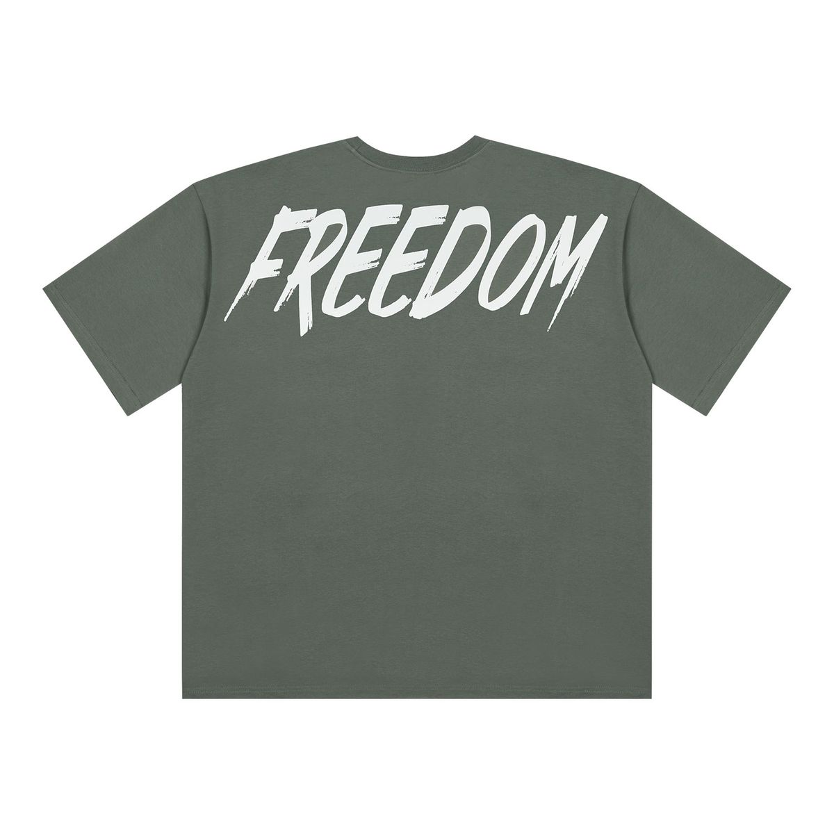 프리덤(FREEDOM) 오버핏 백 프린팅 티셔츠 (카키/화이트)