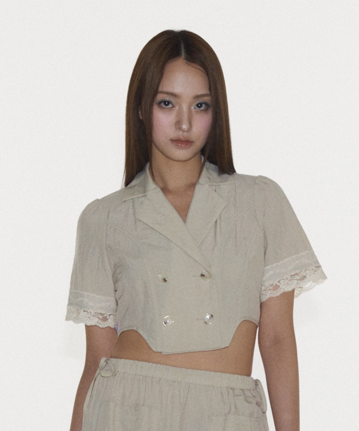 MUSINSA | PLASMA SPHERE CURVE SHIRT IN BEIGE (Lace Double