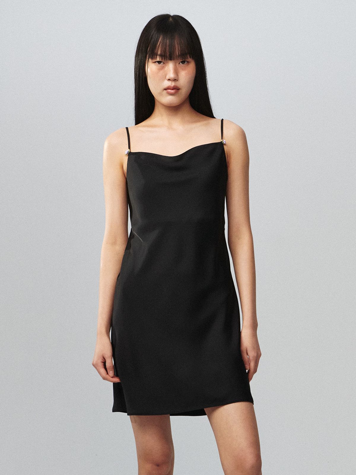 기준(KIJUN) Corsage Satin Dress Black